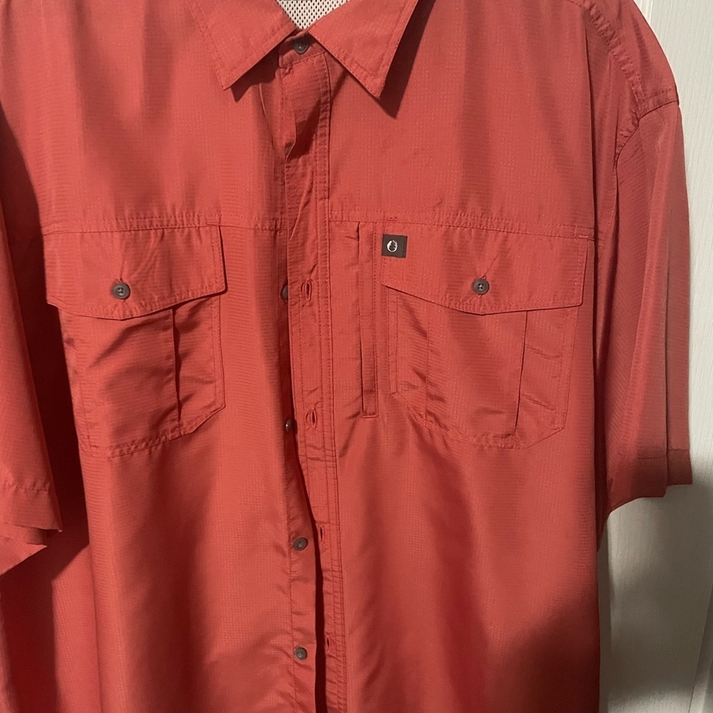 Mens Orange Casual Button Down Shirt - Picture 3 of 5